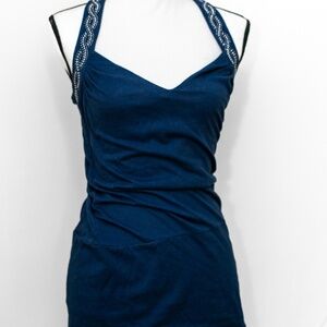 Blue Racerback Tank Top with Beaded Straps | Express Size Medium